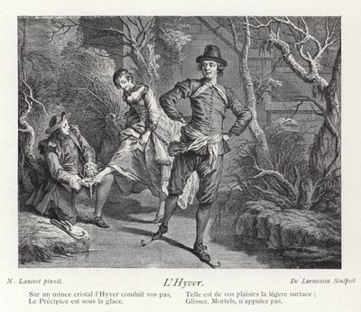 Tél, korcsolyázó embercsoportot ábrázol alkotó: Nicolas Lancret